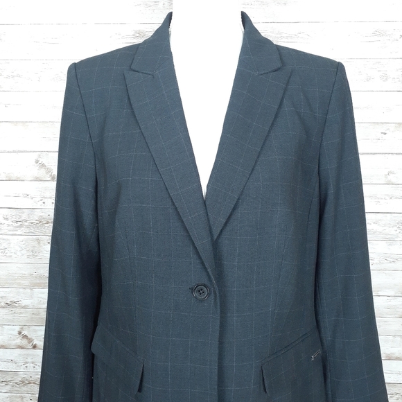 Calvin Klein Womens Suit Jacket Blazer Checked D - Picture 2 of 8
